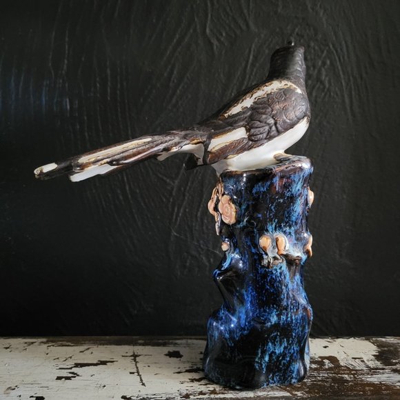 Vintage Porcelain Shiwan Magpie Bird Collection Vase Sakura Blossom - Picture 3 of 7